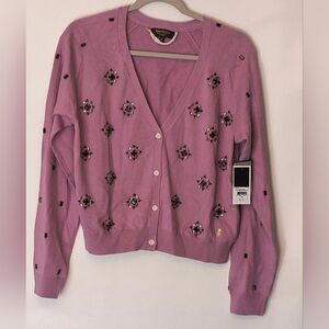 Juicy Couture Cardigan Black Label Embellished Amethyst Mist Size Medium
